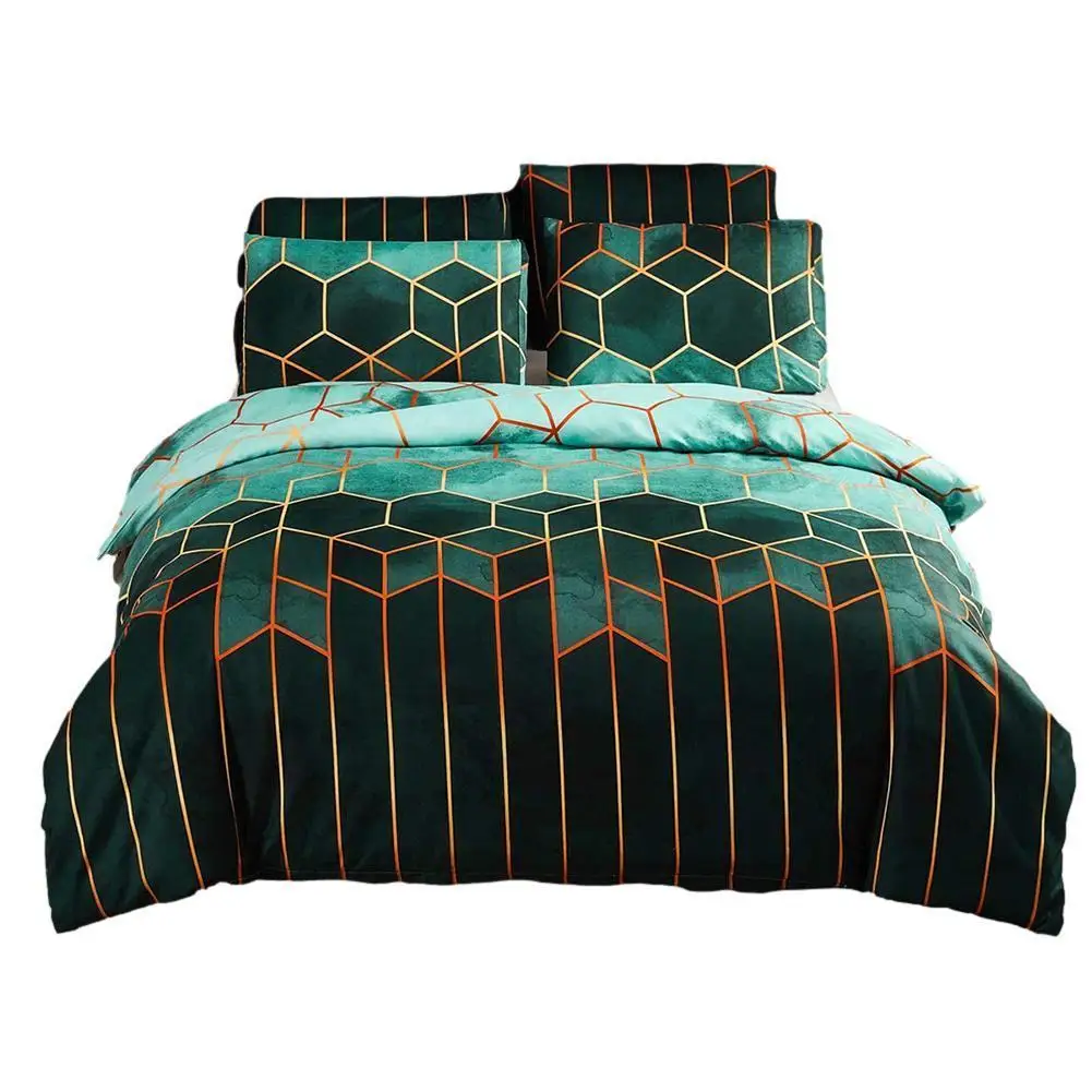 

Geometric Plaid Gilt Duvet Cover Set 240x220 Nordic King Size Bedding Sets Double Queen Quilt Covers Pillowcase (No Bed Sheet)