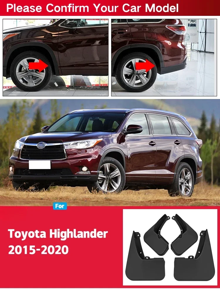 Брызговики для Toyota Highlander Kluger 2015-2022 2023 2024, грязеотталкивающие щитки, брызговики, передние и задние автомобильные аксессуары