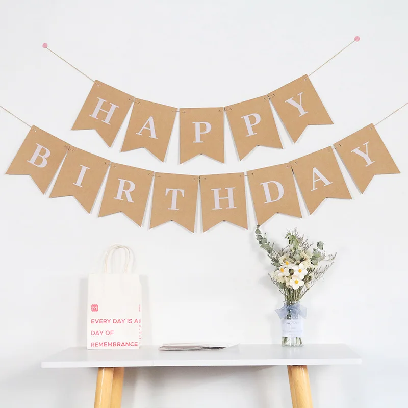 

1Set Party Bunting Multipurpose Baby Shower Supplies Photo Booth Props Happy Birthday Decoration Kraft Paper Brown