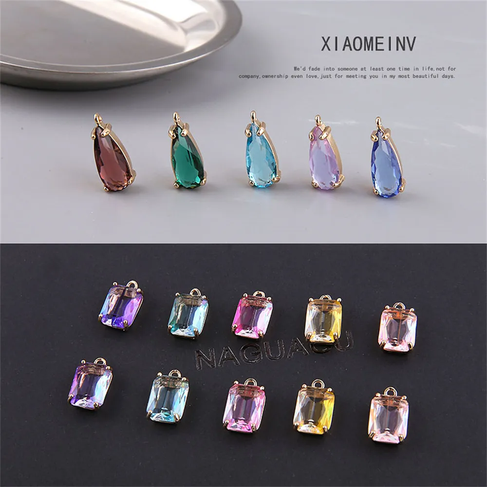 

DIY Handmade Jewelry Accessories Genuine Gold Embedded Zircon Colored Water Droplets Rectangular Earrings Chain Materials