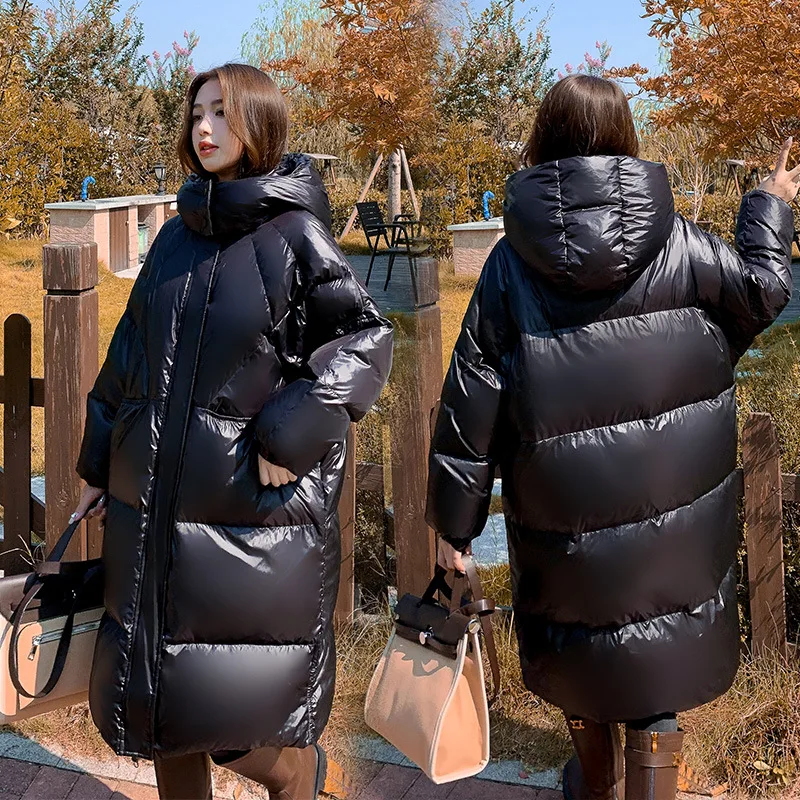 Winter Jacket Women Down Coat Long Jackets Large 90% White Duck Loose Quilt Model Bright Black Warm Hooded Coats Thicken Topcoat