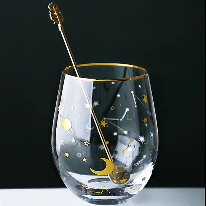 Высокий внешний вид уровень чашка с золотым ободом Вселенная прозрачная