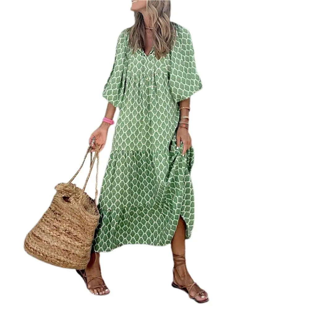 

Fashion Women Print Dress Summer Loose Boho Dress Casual Elegant Short Sleeve Beach Party Dresses For Woman Robe Femme 2023 New