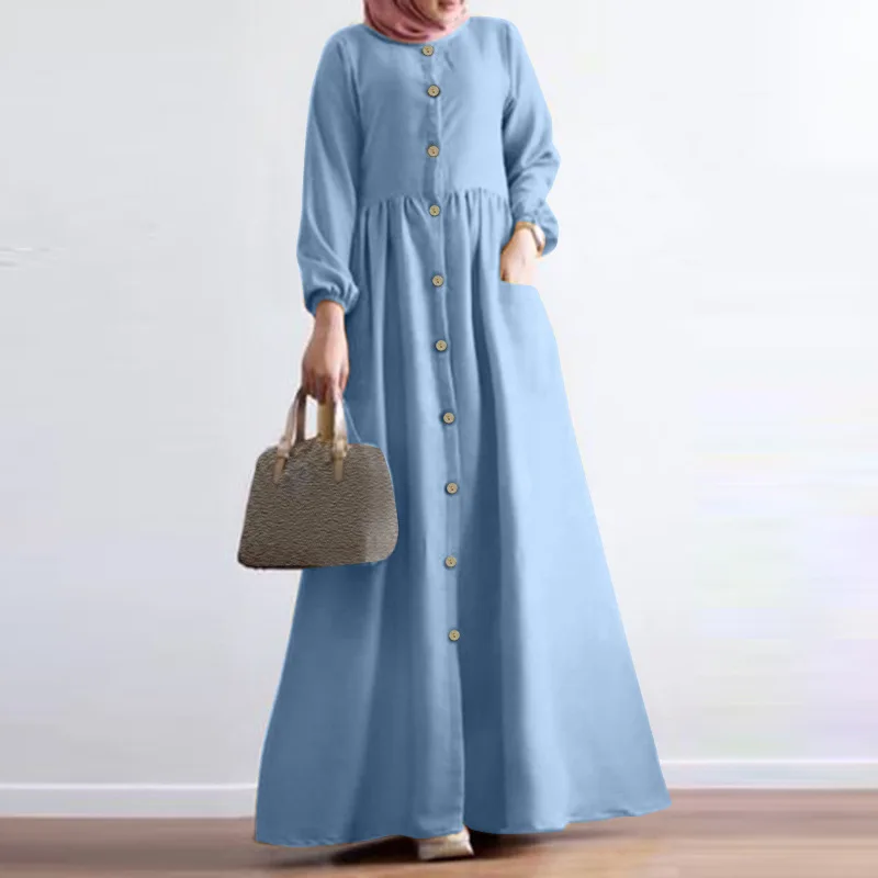 Женское платье-Абая с длинным рукавом и круглым вырезом