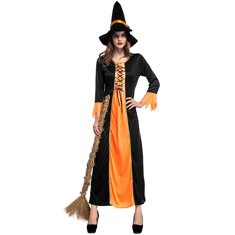 

Adult Women Magic Witch Wizard Robe Gown Hat Dress Set Halloween Role Play Dress Up Cosplay Costume