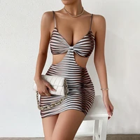 women sleeveless dress backless summer dress sexy beach club slim striped 2022 mini lady clothing short skirt 2022 hip skirt new