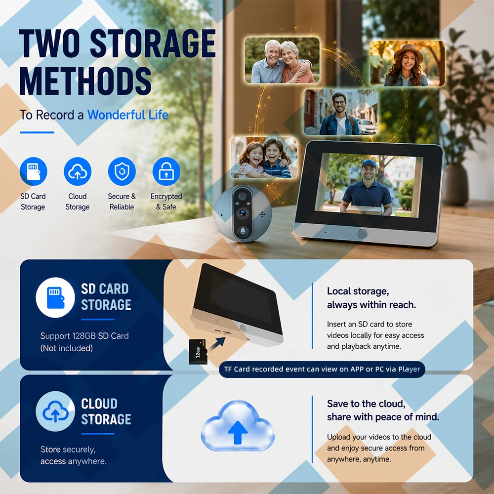 Фото 2 МП Wi-Fi камера-глазок для двери Tuya SmartLife с аккумулятором 10000 мАч, PIR-датчиком движения, ИК-подсветкой и 5-дюймовым экраном №4