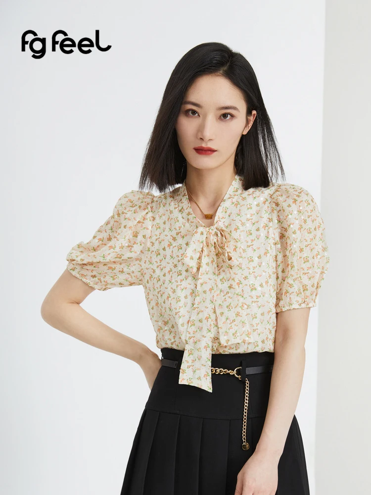 Pupu Sle Romantic Vitali Flower Lace-up Top Women 2024 New Slimming Versatile 9592S