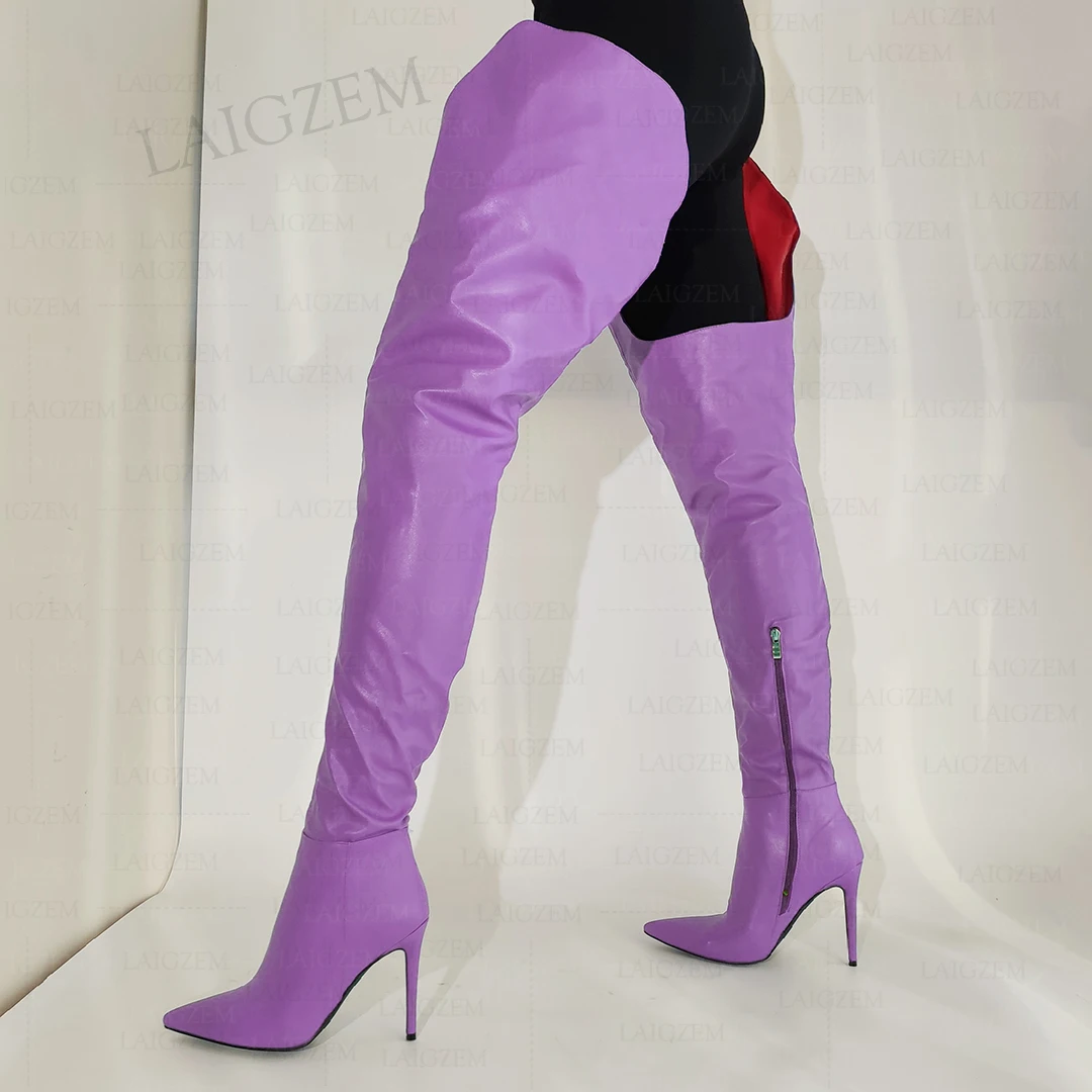 ZHIMA Женские сапоги до бедра Сексуальные с острым носком на тонком высоком каблуке