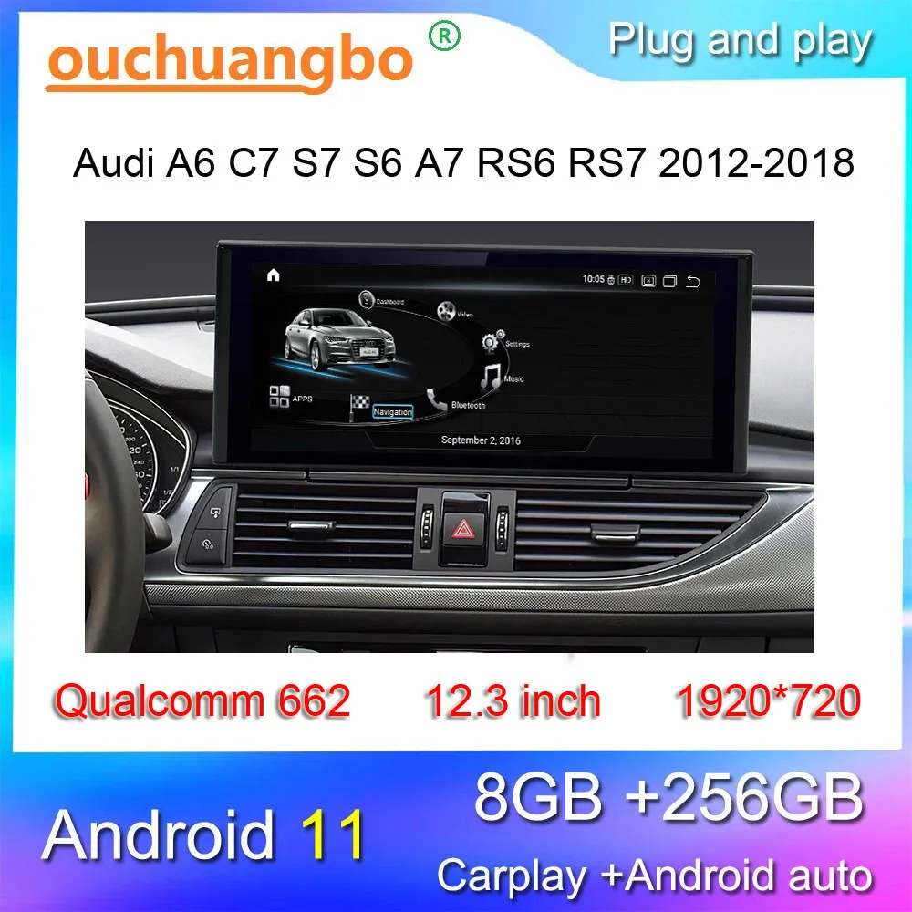 

Ouchuangbo car radio multimedia for 12.3 inch audi A6 C7 S7 S6 A7 RS6 RS7 Android 11 stereo Qualcomm 662 Blu-ray GPS navigation