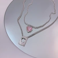 korean style love heart double layer necklaces for women niche design hollow square pendants sweater chain vintage accessories
