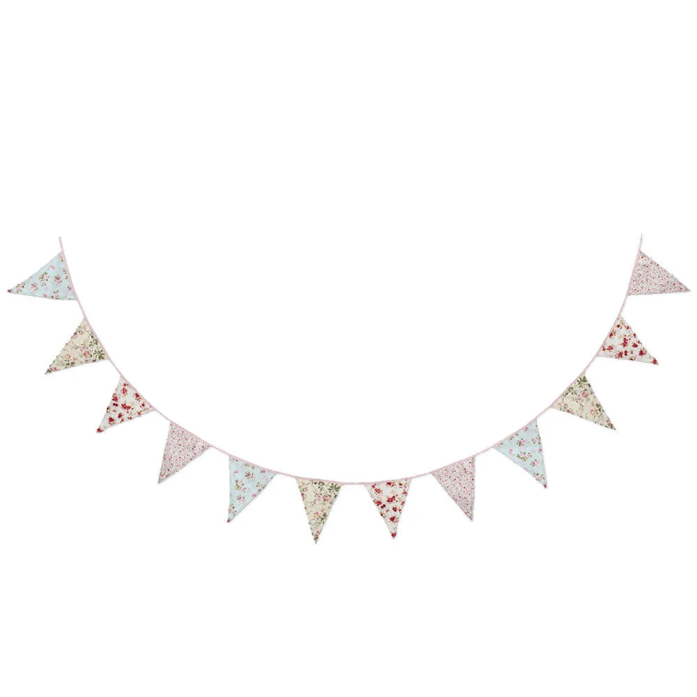 

Banner Festival Coloured Party Double Sided Vintage Wedding Decoration Pennant Fabric Bunting Shabby Chic Handmade Floral Flag