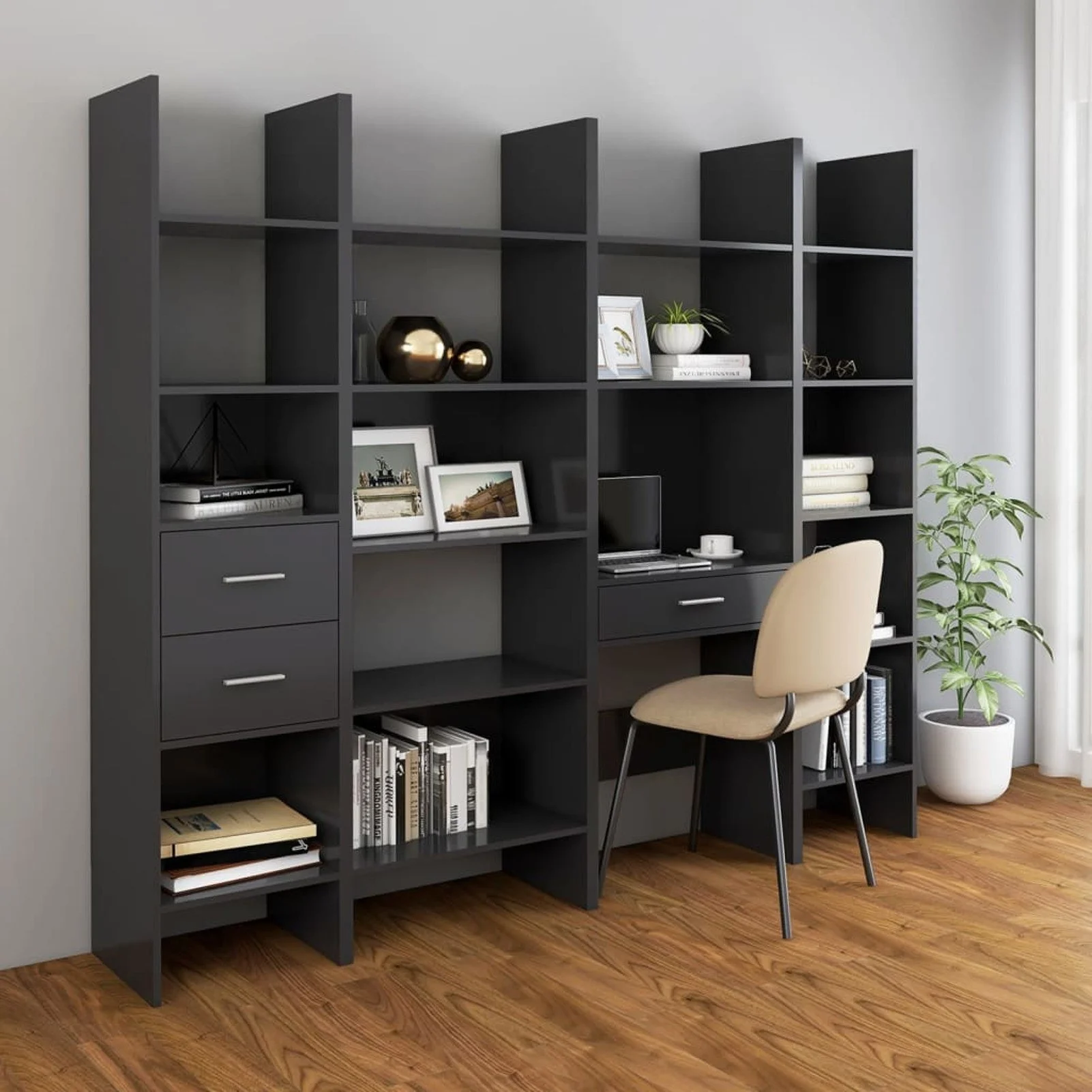 

4 Piece Book Cabinet Set Gray Chipboard