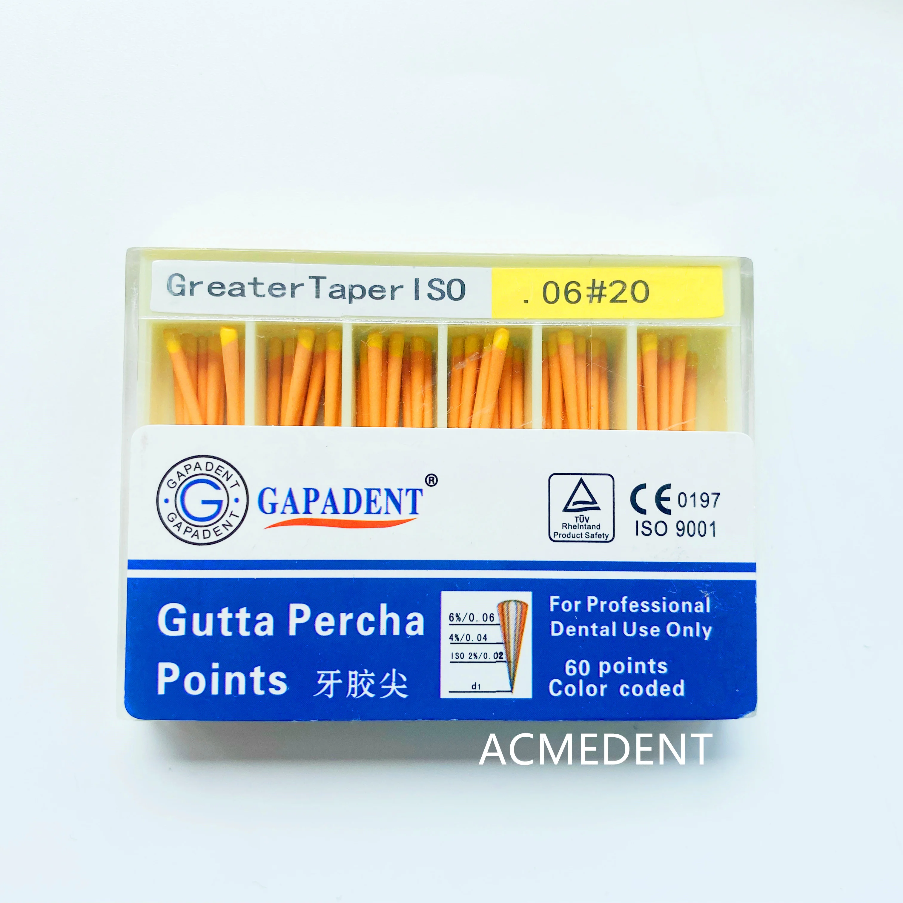 

20Box Dental Absorbent Gutta Percha Points Endo Root Canal 0.06 Taper 20# Yellow
