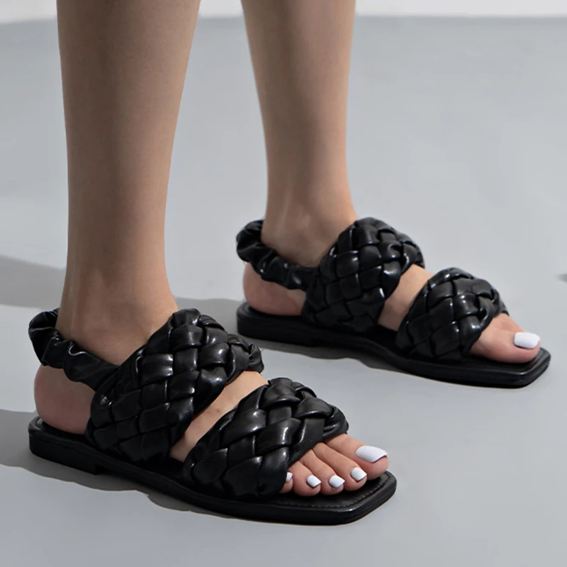 

Woven Sandals Women High Quality Fashion Flats Hollow Casual Holiday Beach Shoes 2022 New Large Size Simple Designer Women Shoes