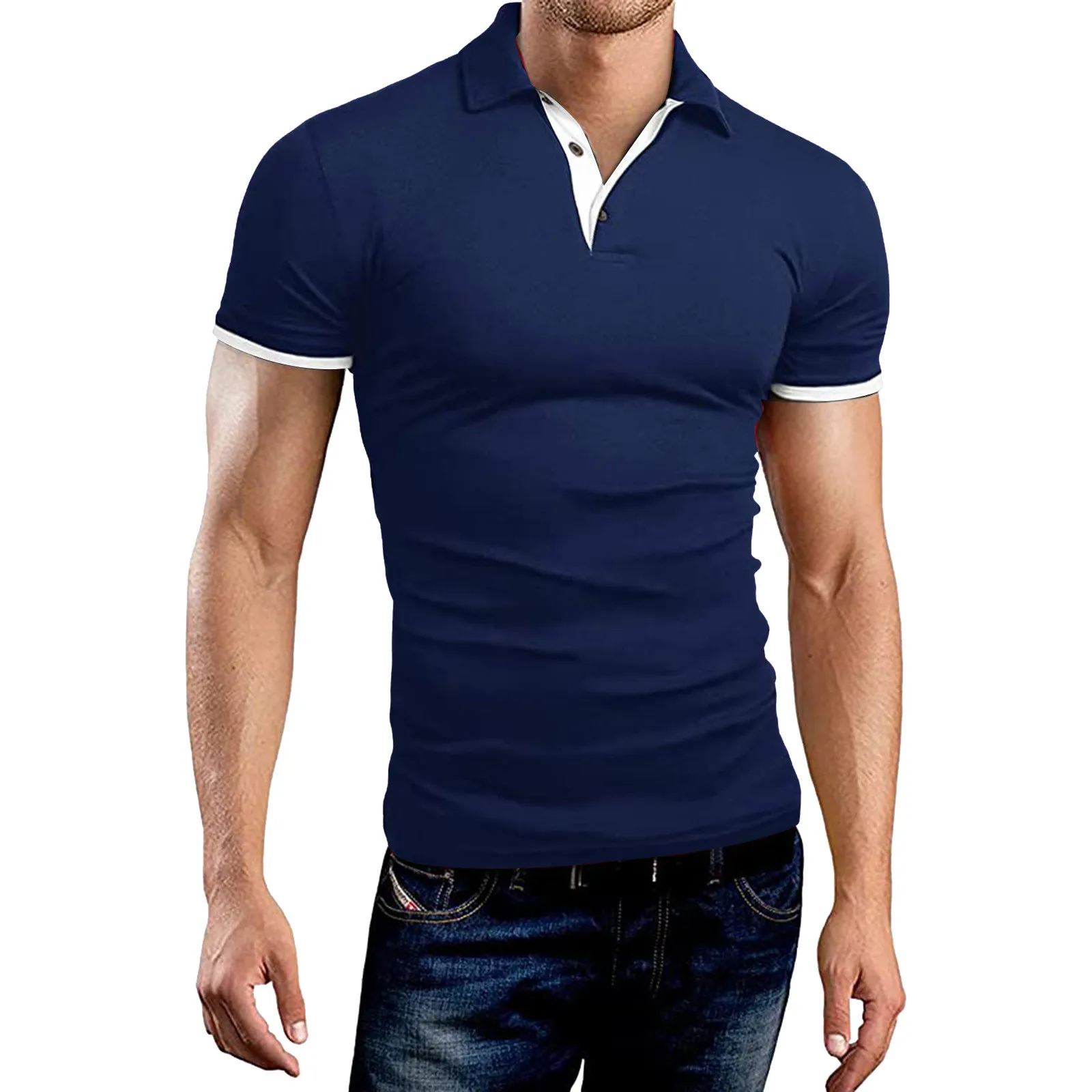 Mens Fashion Casual Sports Solid Color Turndown Collar Short Sleeve Shirt Top Blouse T Shirts for Men Bulk