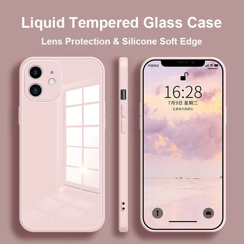 

Liquid Tempered Glass Phone Case For Phone14 13 11 12ProMax Case Anti-knock Baby Skin Fram Cover For Phone X XS XR 7 8 Plus