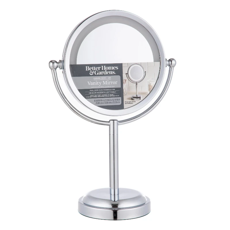 

Freestanding Round LED Lighted Vanity Mirror, Chrome