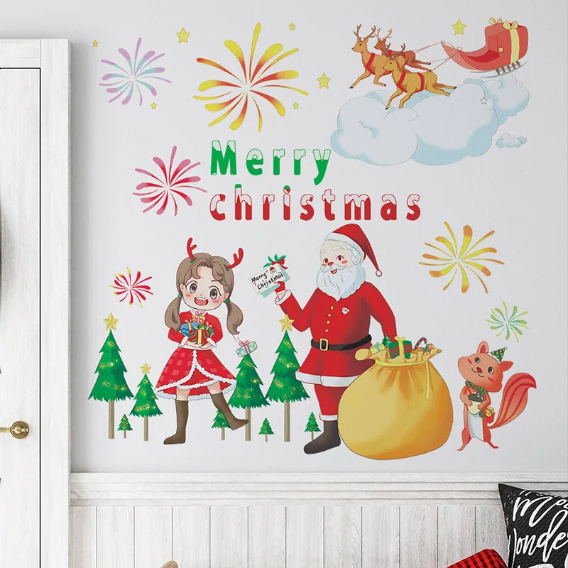 

Наклейка для украшения дома, мультяшный Санта-Клаус, наклейка на стену, наклейка для украшения дома