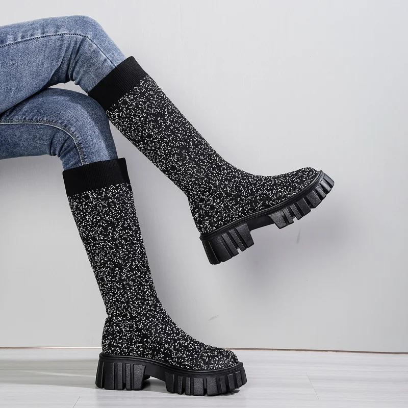 Women's Ankle Boots Knit Socks Thick Sole Ladies Overfoot Ladies Casual Comfortable Fashion 2023 Chelsea Boots Platform Boots
