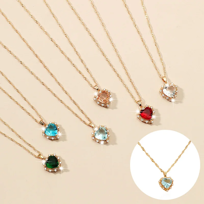 

Fashion Heart Pendant Necklace For Women Lovers Gold Clavicle Chain Chocker Female Cute Zircon Charm Jewlery Gifts