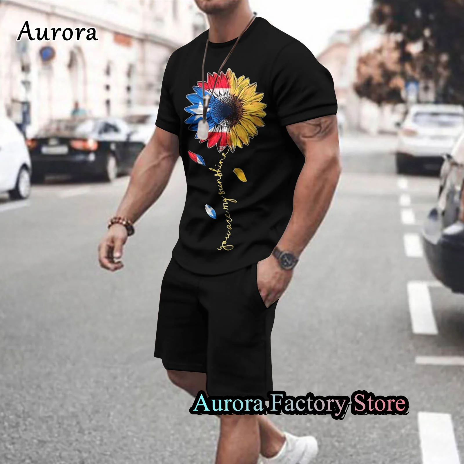 Men Summer Tracksuit American Flag Printed T-Shirt Shorts Set 2 Pieces Suit Fashion Outfit Male Casual Clothing Streetwear