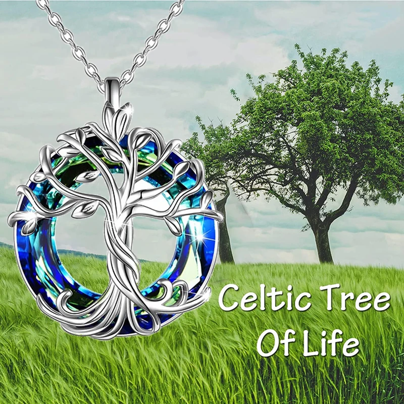 

Tree of Life Necklace for Women Trendy Celtic Family Blue Crystal Pendant Birthday Graduation Gift for Women Girls Friends Mom