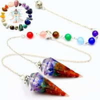 7 chakra natural crushed stone pendant for car home decoration reiki healing yoga hexagonal cone stones jewelry diy necklace