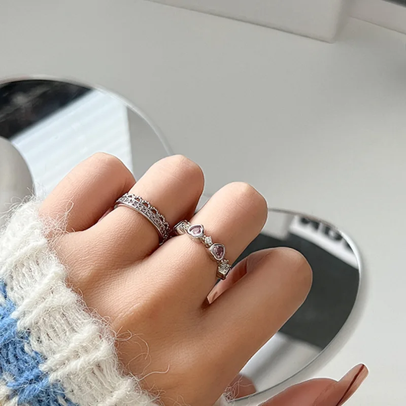 

PANJBJ 925 Stamp Silver Color Love Heart Ring For Women Girl Pink Crystal Romantic Jewellery Birthday Gift Dropshipping
