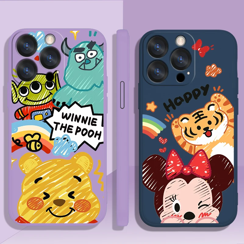 

Disney Winnie Minnie Case For Apple iPhone 14 13 12 Mini 11 Pro XS MAX XR X 8 7 SE Plus Liquid Rope Phone Cover Core Coque Capa