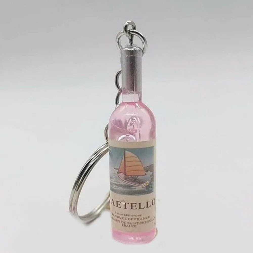 

1PC Alloy Silver Cute Hot Novelty Resin Beer Wine Bottle Keychain Assorted Color Key Tag Unisex Chains
