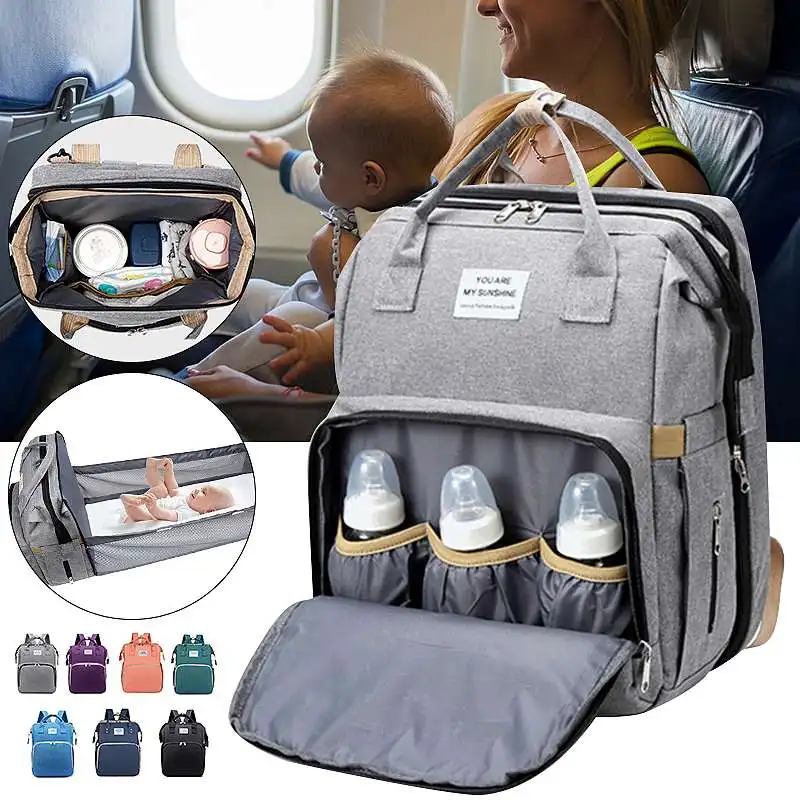 

2IN1Diaper Bag & Baby Crib Backpack Nappy Mummy Bags For Mom Dad Baby Nappy Changing Bags Changing Station Portable Foldable