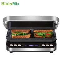 BioloMix 2000W Electric Contact Grill Digital Griddle and Panini Press  Optional Waffle Maker Plates  Opens 180 Degree Barbecue