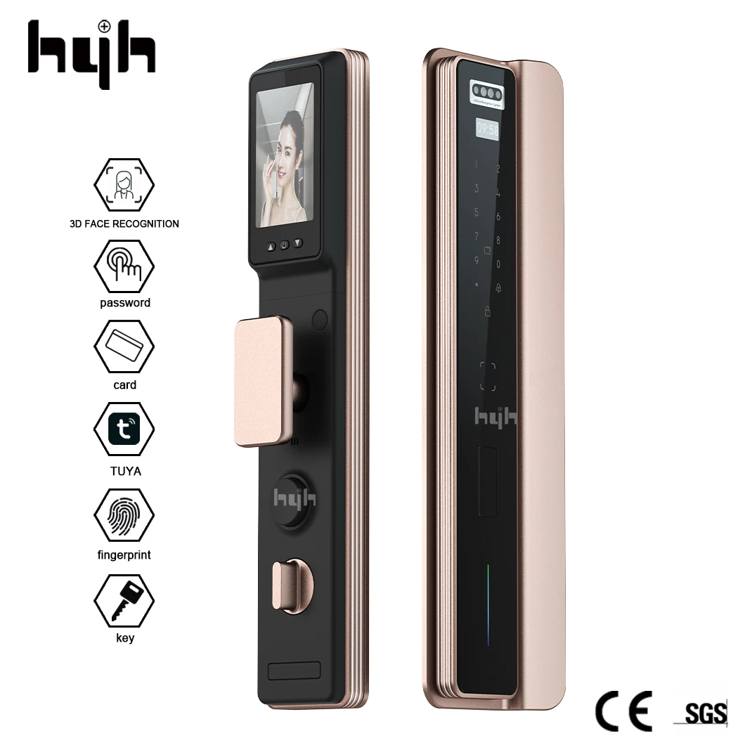 

hyh 3D Face Smart Door Lock with Camera Monitor Fingerprint Passcode RFID Card Key Unlock Tuya App Lock