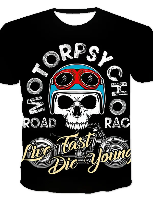 

Summer classic skull 3d printing street trend men oversized t-shirt toplular fashion female rock clothes casual neck sleeve t