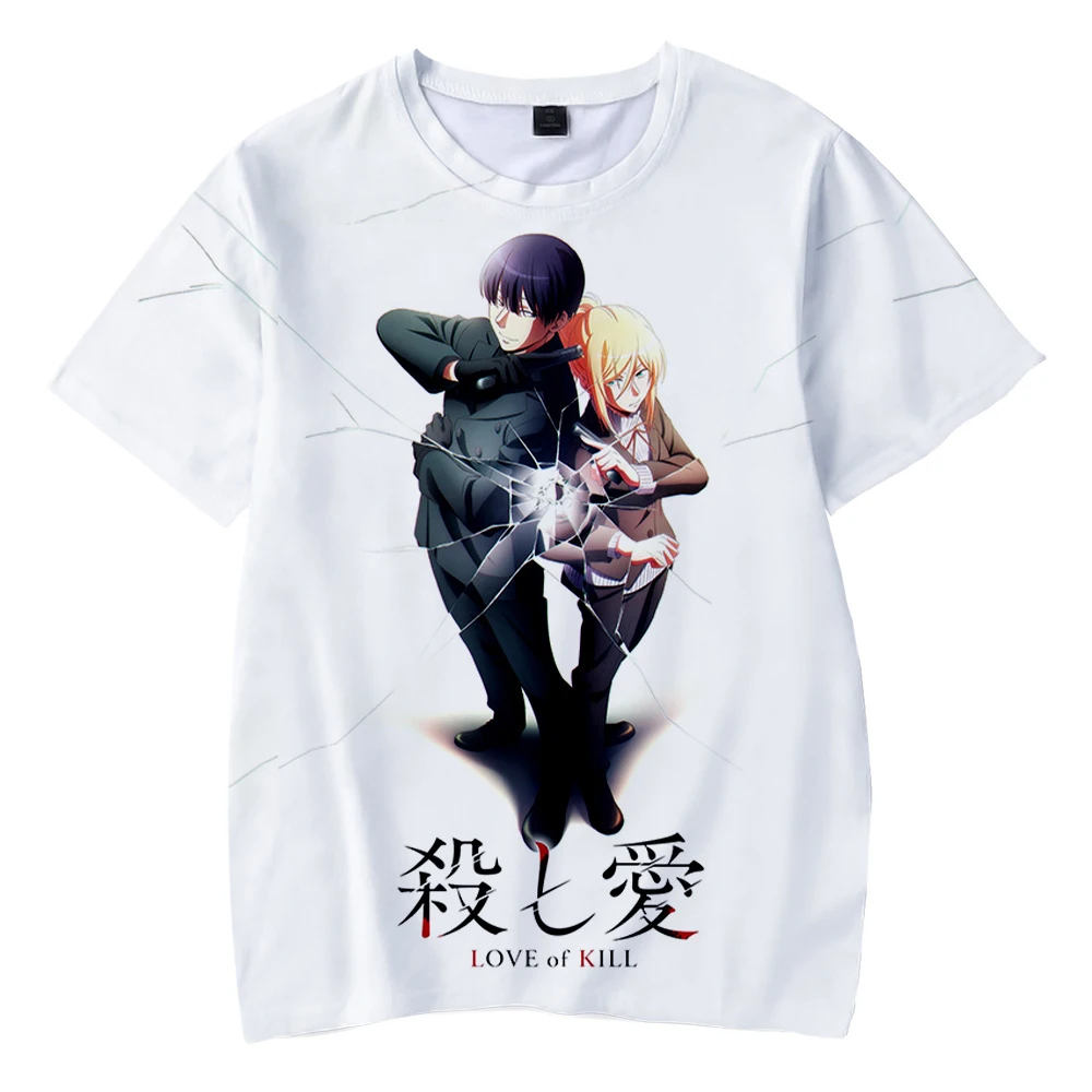 

Футболка унисекс с рисунком аниме Love of Kill, рубашка с круглым вырезом и коротким рукавом, уличная одежда в стиле Харадзюку, одежда для мужчин ...