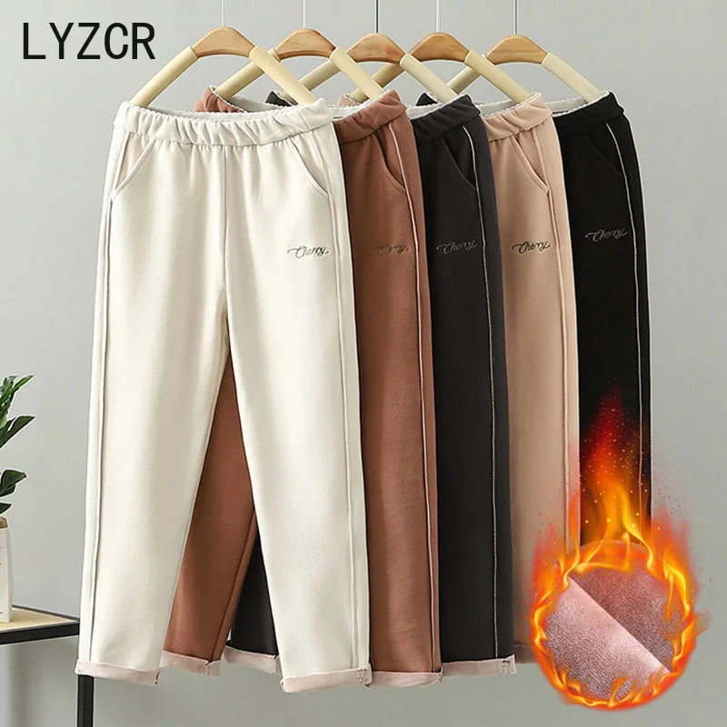 

LYZCR Woolen Women Winter Pants Thick Warm Vintage Autumn Thicken Feleece Trousers Harem Pants For Women Velvet Pants Capris