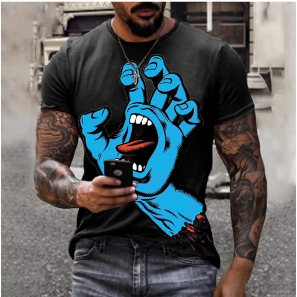 

Camiseta De Manga Corta Para Hombre Con Huella Dactilar Grande En 3D Con Personalidad Informal De Verano Para Hombre