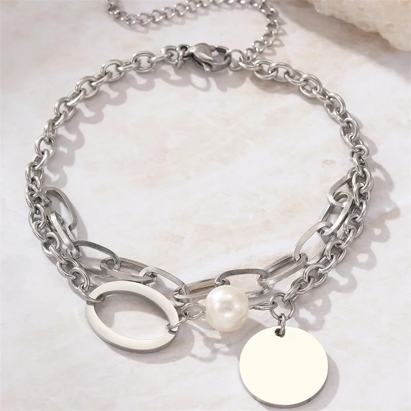 EILIECK браслет из нержавеющей стали 316L с круглым жемчугом для женщин модная