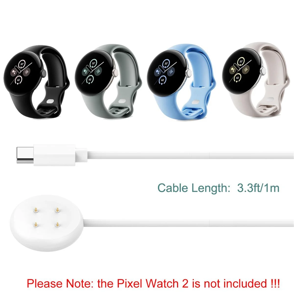 Фото Зарядный кабель A45U Type-C для Pixel Watch 2, магнитный зарядный кабель, шнур для умных часов Pixel Watch 2, белый №5