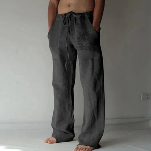 Брюки-карго мужские повседневные, длинные штаны из мягкого льна, со средней талией и карманами на завязках, уличная одежда, летние