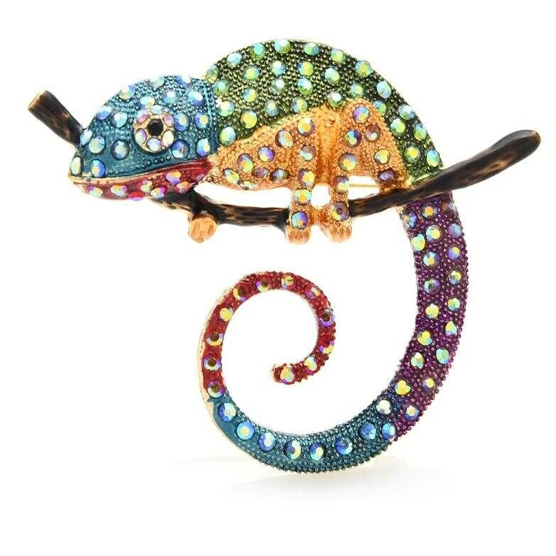 Vintage Rhinestone Lizard Chameleon Brooch Animal Pins Jacket Scarf Clip Fashion Clothing Accessories Men and Women