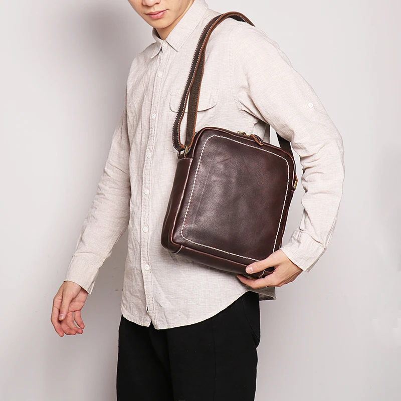 Vintage Man Bags Leather Luxury Shoulder Bag For Men Business Messenger Crossbody Bag Male Fashion Casual Zipper Sling Bag