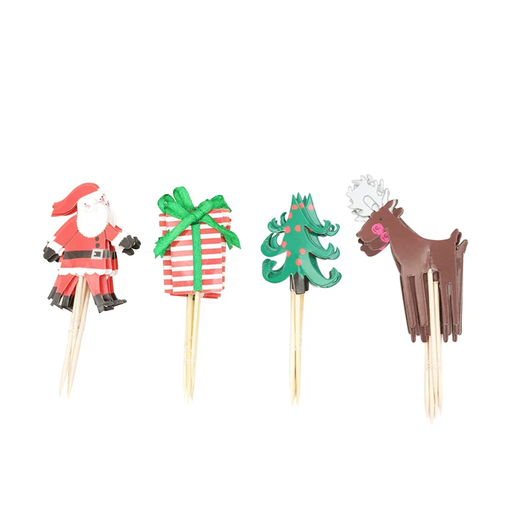 

24Pcs Christmas Cupcake Topper Picks Santa Claus Reindeer Party Supplies for Xmas Party Dessert Fruit