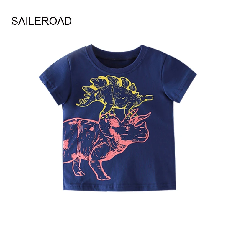 

SAILEROAD Summer T Shirt Cotton Short Sleeve Cartoon Dinosaur T-shirts Kids Tee Girl Tops Boys Children Clothes
