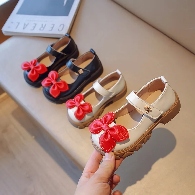 

Korean Style Children Mary Janes Elegant Four Seasons Soft Girls Bowknot Leather Shoes Black Classic Shallow Kids Princess Shoes