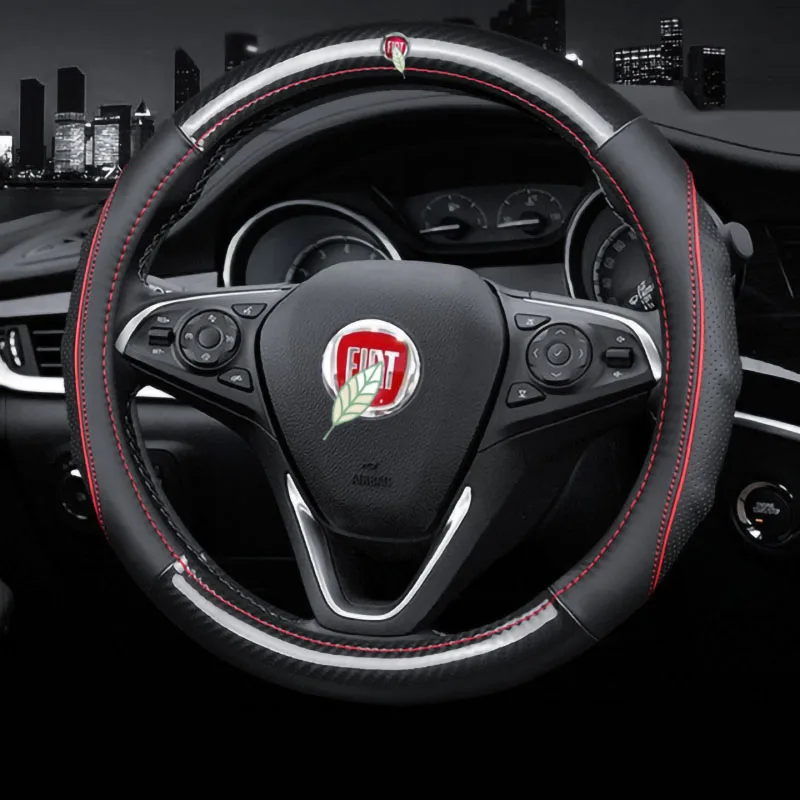 

Steering Wheel Cover For Fiat Aegea 500 Punto Stilo Bravo Ducato Linea Panda Uno Palio Tipo Doblo Carbon Fiber Leather Steering