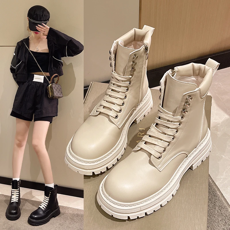 

Ankle Boots Fashion Autumn 2022 Casual Female Platform Short Leather Combat Boots Boots Shoes Women Shoes Platform Shoes