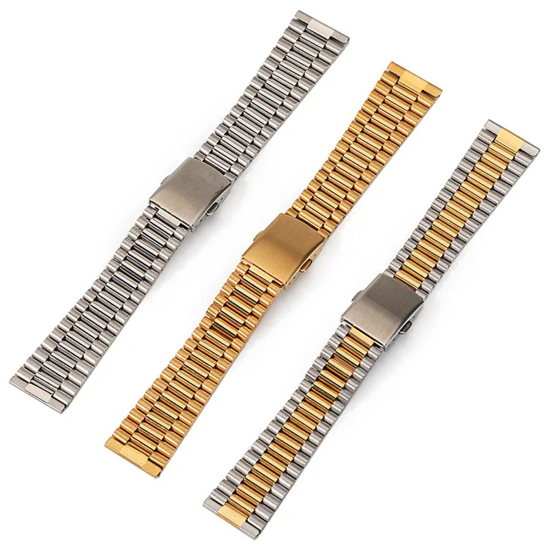 

16mm 18mm 20mm 316L Stainless Steel Silver Gold President Universal Straight End Watch Band Strap Fit for ROX SKX