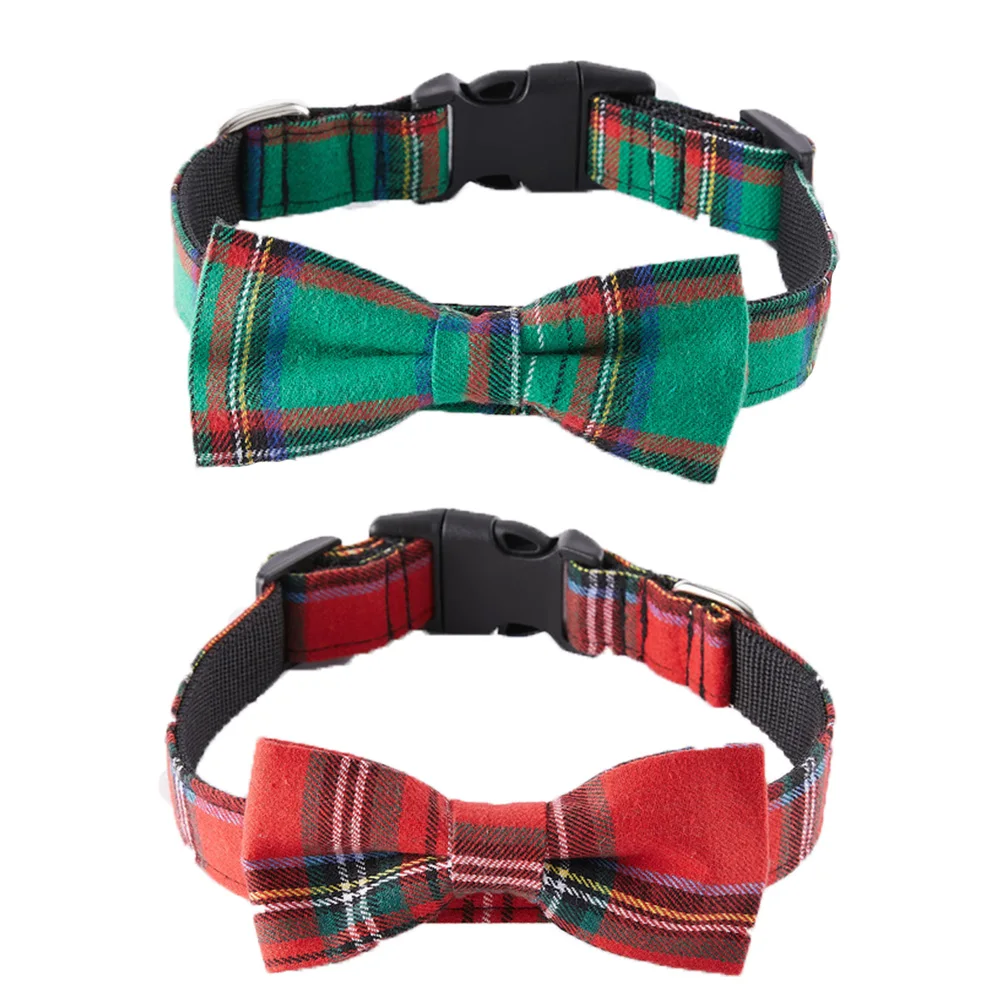 

Dog Collar Christmas Buffalo Plaid Imported Nylon Neck Detachable Bow Tie for Pet Dogs Adjustable Puppy Small Medium Large Dogs